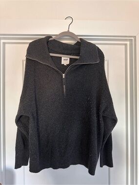 aerie Charcoal Half-Zip Ribbed Funnel Collar Sweater